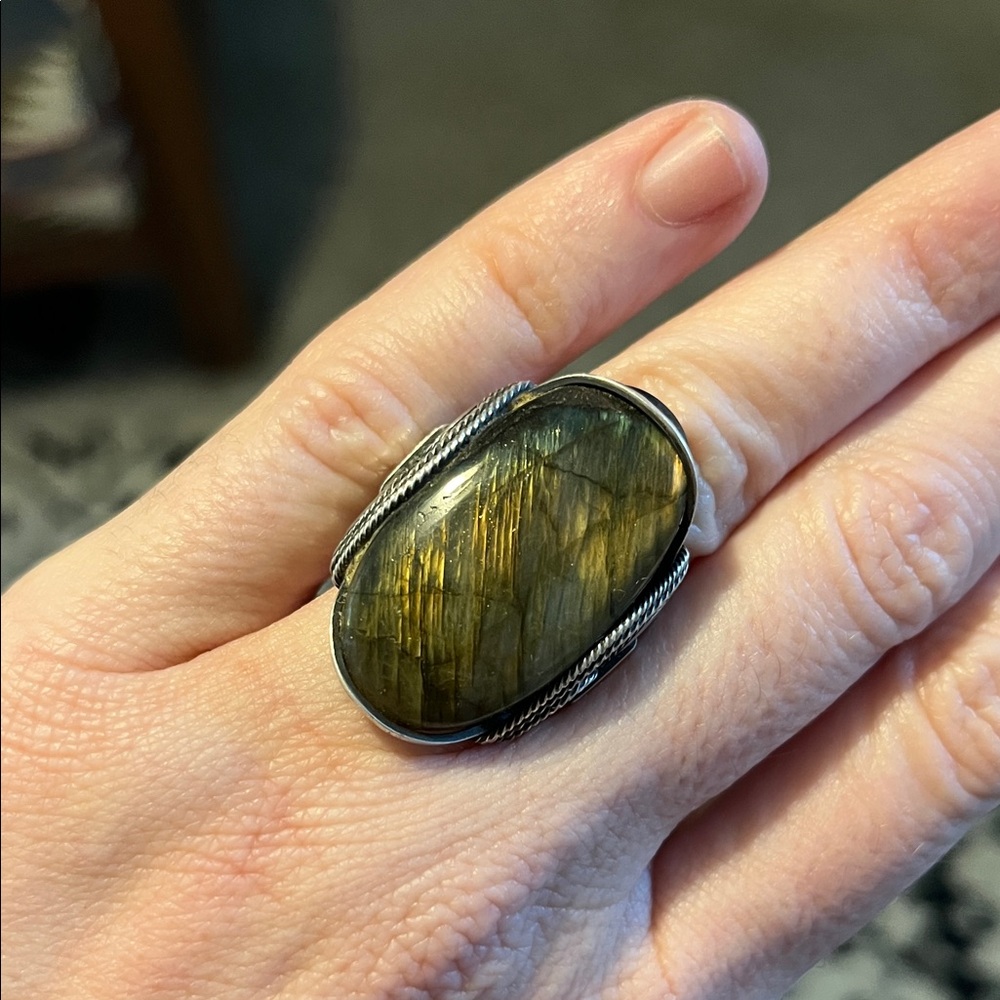 Big Labradorite Statement Ring Size 7